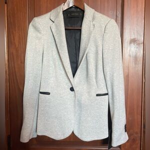 Zara Basic M Gray Blazer with Black Faux Leather Trim